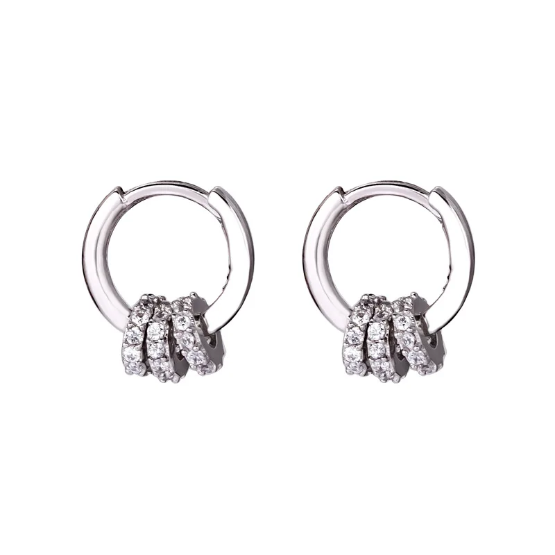 1 pair silver 8.5mm Серьги из стерлингового серебра 925 пробы, модные циркониевые 3 кольца, круглое кольцо для ушей, Пряжка для ушей, милые темпераментные женские серебряные серьги для девушек - Окраска металла: 1 pair silver 8.5mm