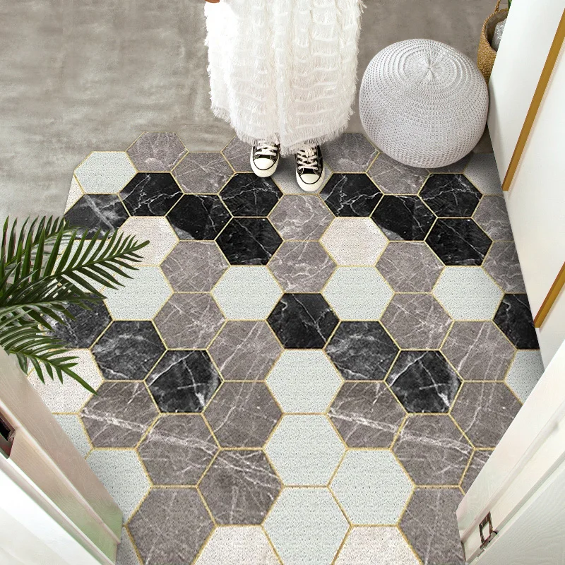 

Hexagon Pattern Home DoorRug Non-Slip Living Room Bathroom Rug Can Be Cut DIY Hallway DoorRug PVC Kitchen Rug Floor Rugs Carpet