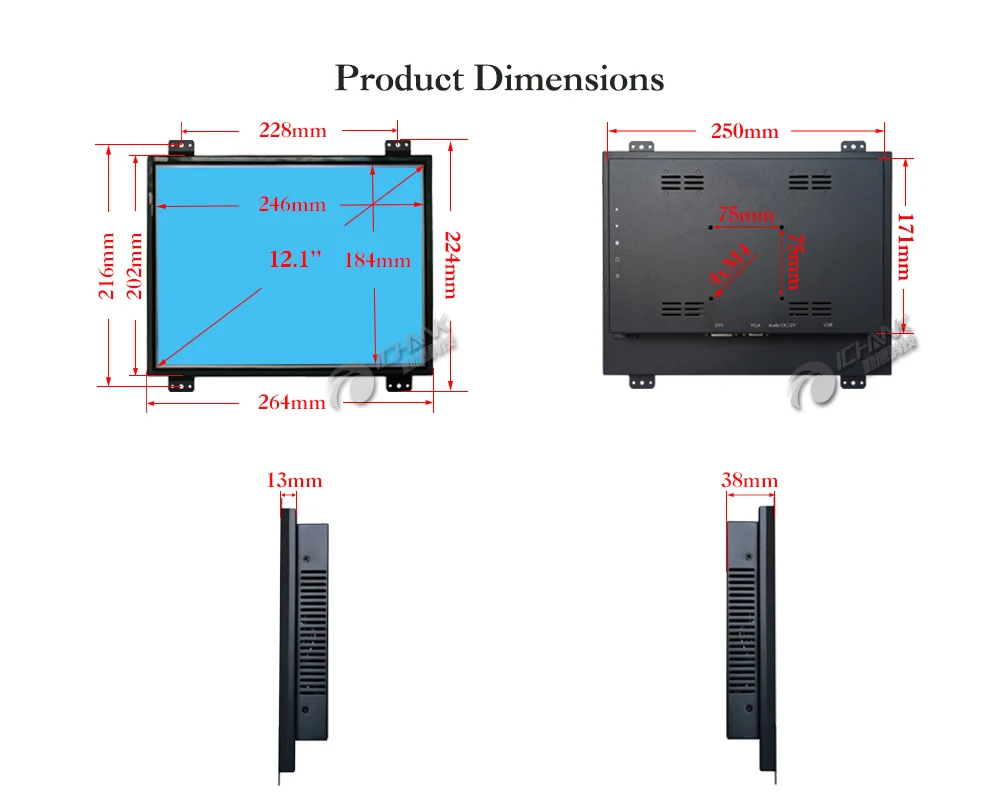 ZK120TC-DC2/12," дюймовый 1024x768 USB DVI HD встроенный открытый каркас без привода многоточечный емкостный сенсорный монитор ЖК-экран