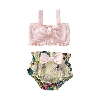 

Newborn Toddler Baby Girls Clothes Set 2019 New Kids Summer Clothes Bowknot Tops + Floral Shorts Outfits