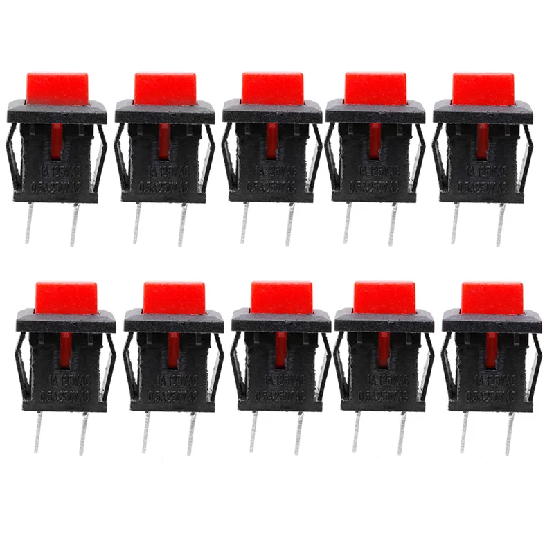 

10Pcs 125VAC 1A Red Square SPST NonLocking Reset/Self-locking Button Push Switch Drop Ship Support