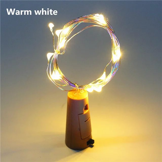 Warm White 1 шт. 2 м 20LED светильники в форме винных бутылок гирлянда сказочные огни пробковая батарея питание Звездное DIY гирлянды цветная стеклянная бутылочка освещение - Испускаемый цвет: Warm White