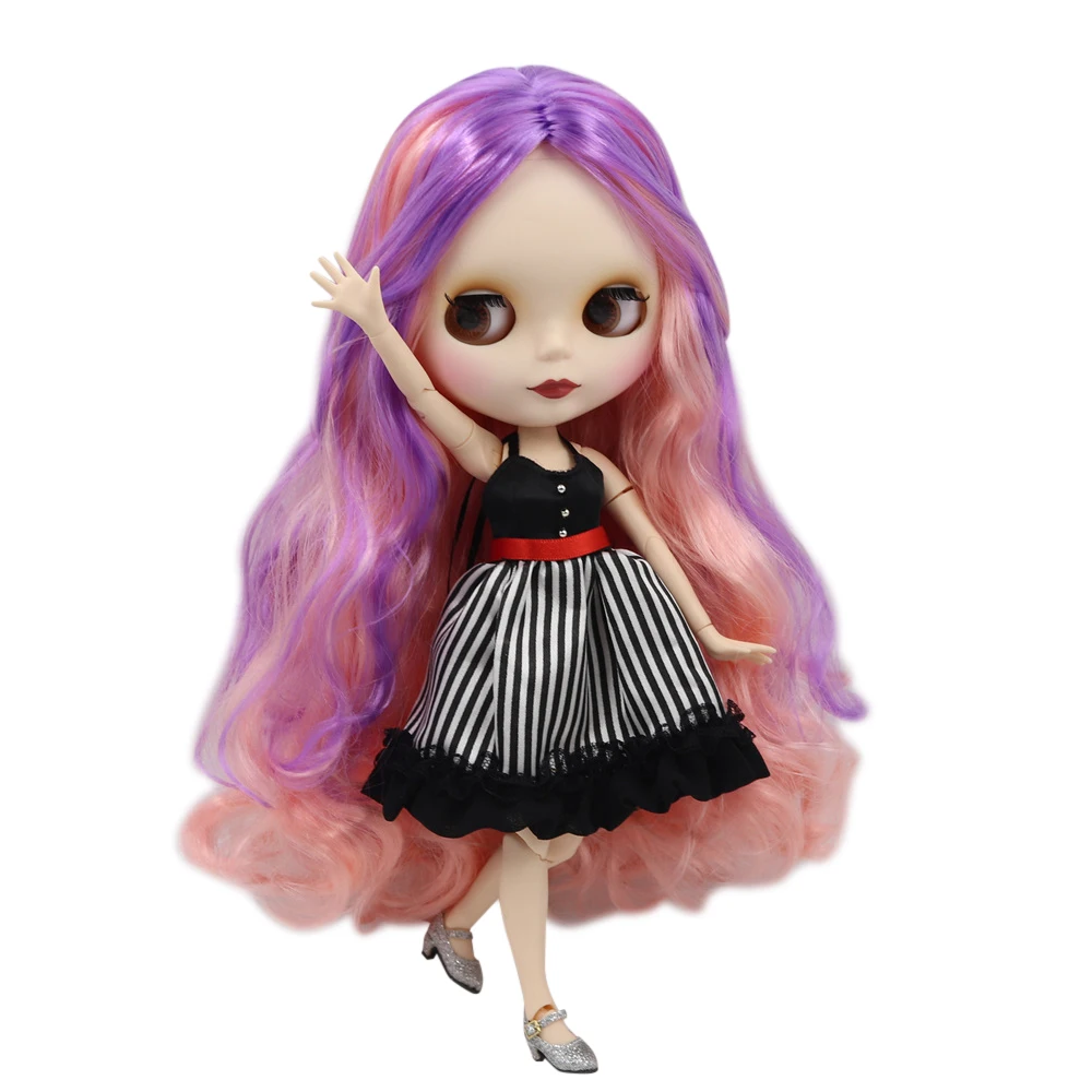 ICY Nude Blyth Кукла № BL7216/1010 розовый микс фиолетовые волосы без челки матовое лицо сустава тела с белой кожей 1/6 BJD