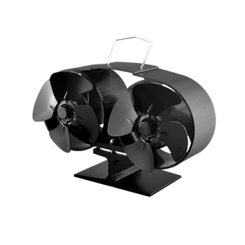 

New EQ8-BK 8 Blade Twin Motor Heat Powered Eco Fireplace Fan Fuel Cost Saving Aluminum Black for Wood Gas Coal Pellet Log Heater