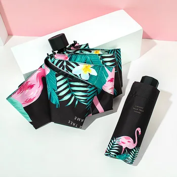 

Mini Capsule Umbrella woman Flamingo pattern Pocket Anti-UV Umbrella Windproof 5Folding Umbrellas Compact Rain Children paraguas