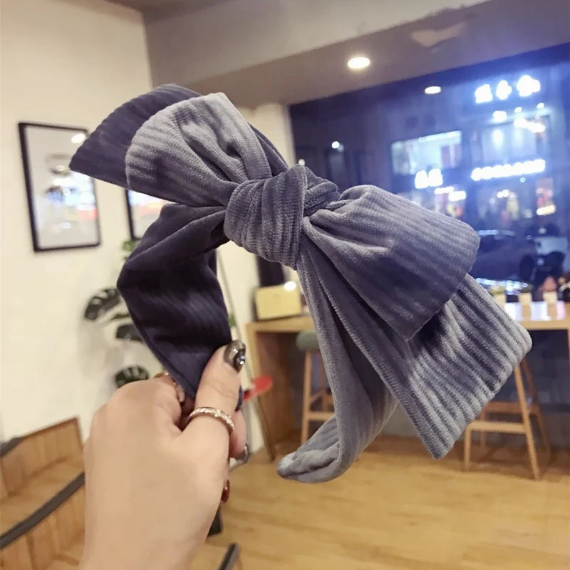 grey hairband Зимняя винтажная Толстая двойная повязка на голову с большим бантом для женщин девочек обруч для волос ремешки Аксессуары для повязки на голову для девочки модный головной убор - Цвет: grey hairband