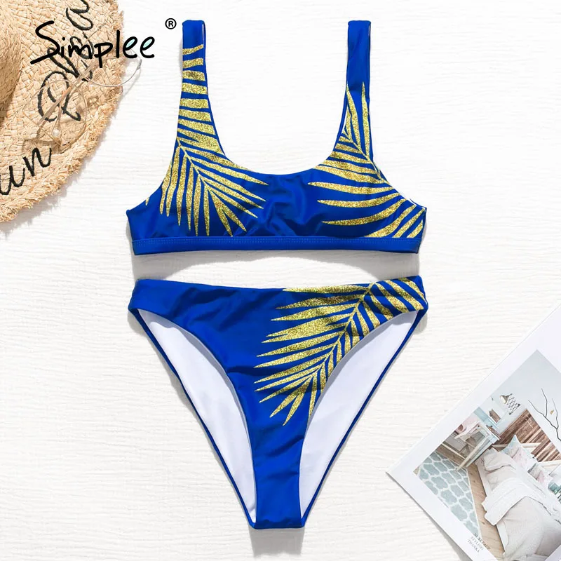 Simplee Sexy leave print bikini Bandeau high cut beach wear swimwsuit wear Elegant spring summer swimwear bathers biquini 2020