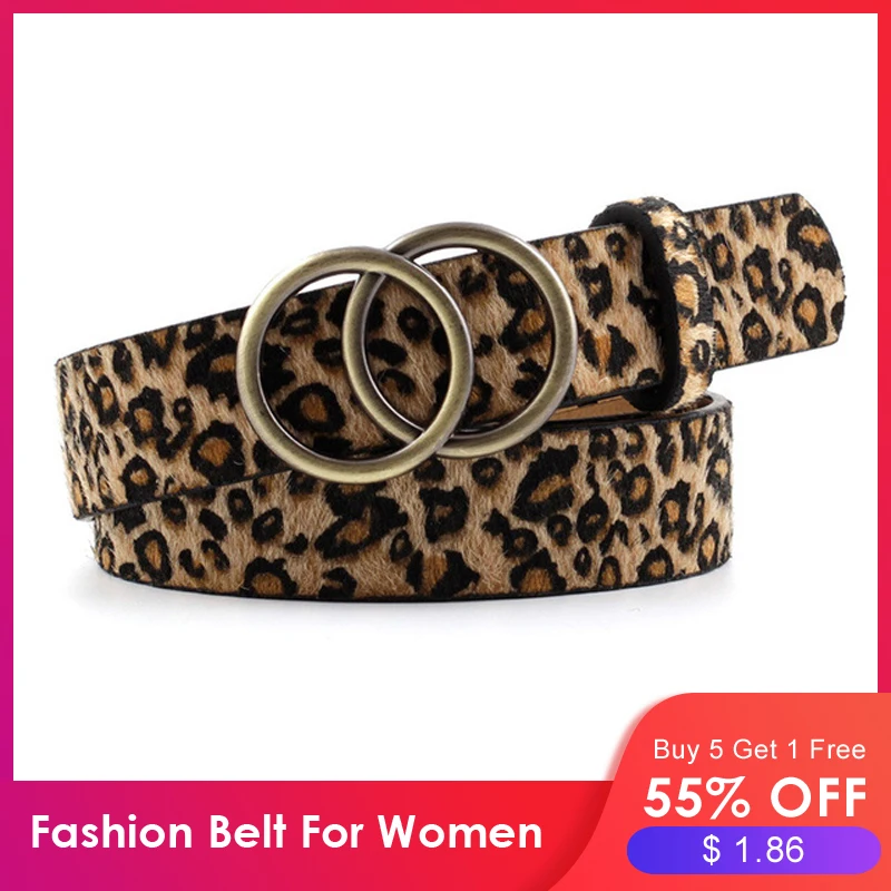 

2020 Fashion Leather Waist Women Belt For Jeans Dresses Double Ring Buckle Leopard Print Belt For Women Waistband