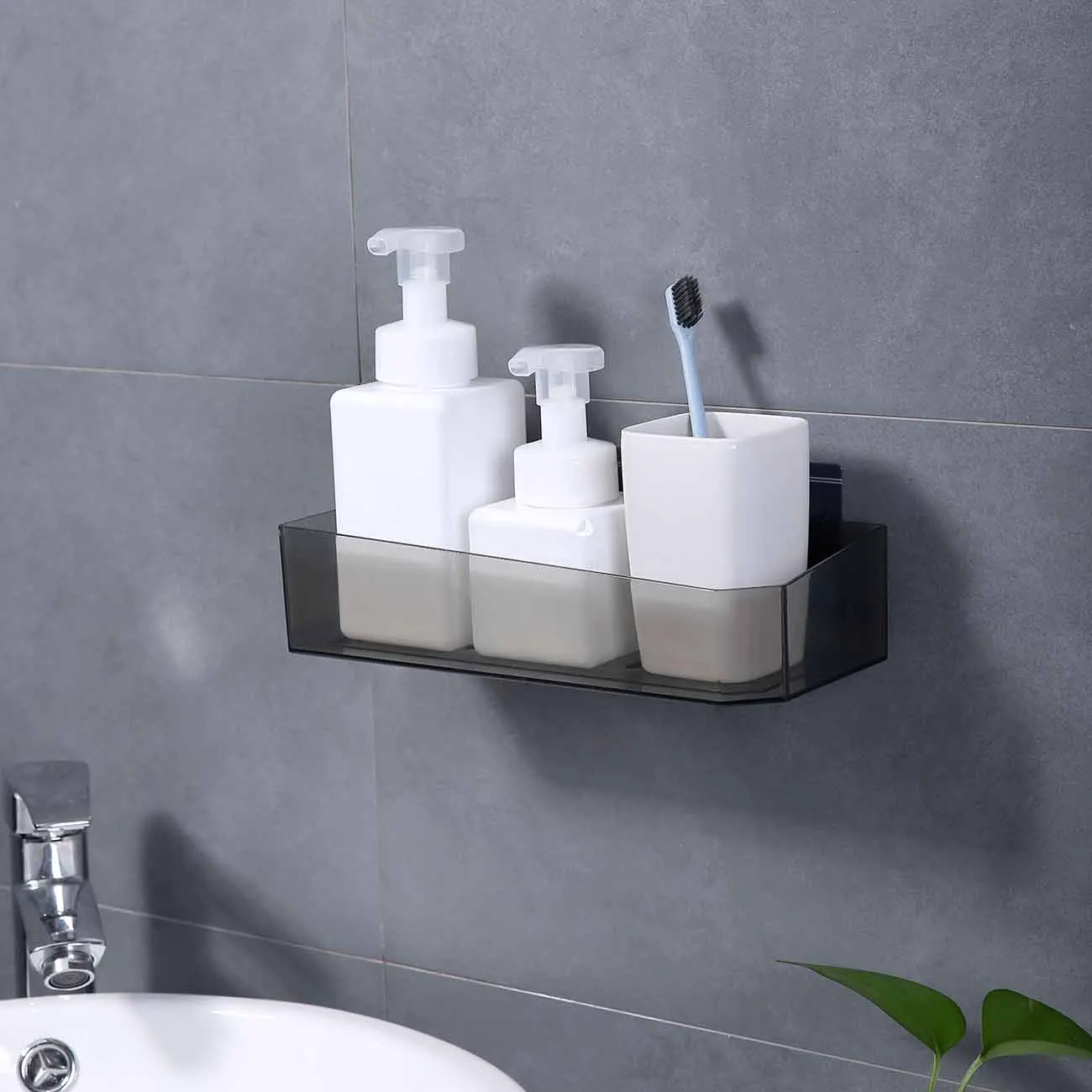 Description Picture 6 of itemBathroom Plastic Rack Shower Room Storage Rack Accessories Punch-Free Wall-Mounted Seamless Rack Toilet Storage Utility