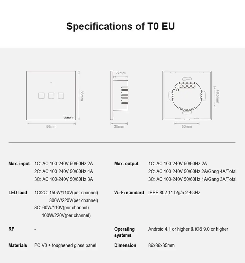 Sonoff T1 ue Smart Wifi mur interrupteur tactile 1 Gang 2 Gang tactile/WiFi/433 RF/APP télécommande contrôleur de maison intelligente travailler avec Alexa