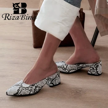 

RIZABINA Plus Size 32-43 Fashion Women Pumps Shoes Stylish Serpentine Print Shoes Women Thick Heels Pointed Toe Casual Footwear