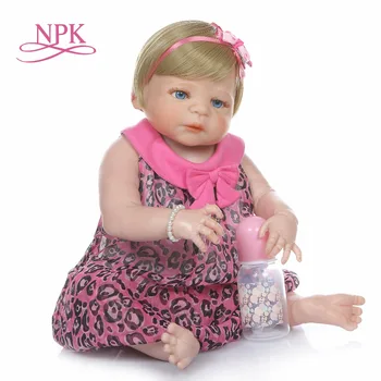 

NPK 56CM bebe doll reborn baby blonde hair sweet newborn girl victoria full body silicone Bath toy soft real touch