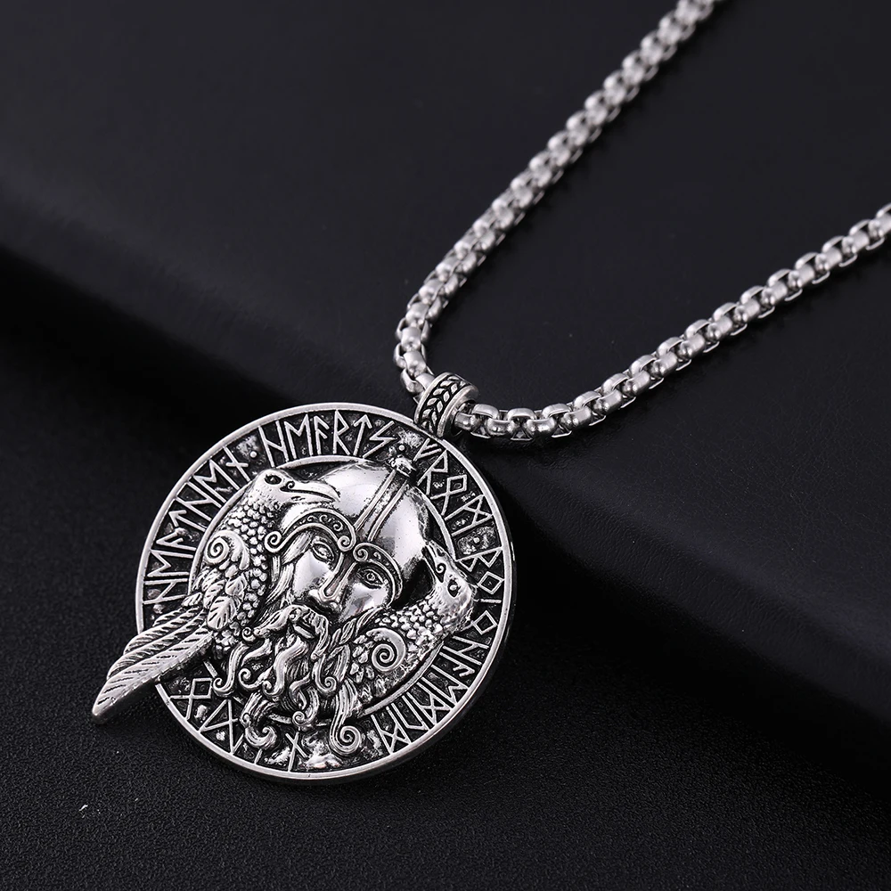 

EUEAVAN 10pcs/lot Men Odin God Runes Nordic Pendant Necklaces Viking Norse Talisman Amulet Raven Statement Necklace Wholesale