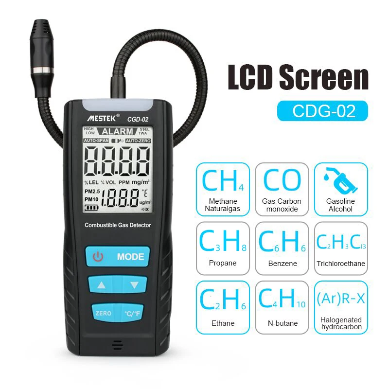 LCD Gas Analyzer Tester Meter Automotive Combustible Sensor Air Quality Monitor Leak Detector with Sound Shock Alarm | Инструменты