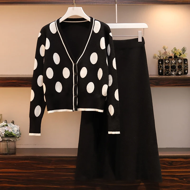 womens clothing New black top and skirt two piece set plus size winter sweater set women knitted suit