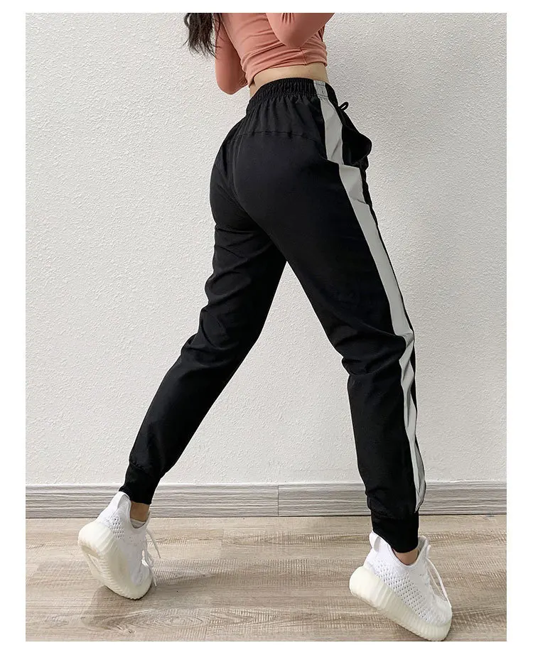Новые женские свободные спортивные штаны со светоотражающими полосками для фитнеса