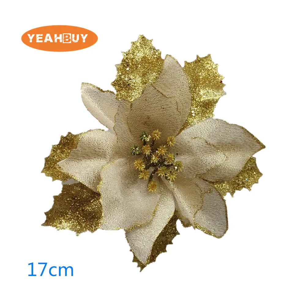 

30pcs Christmas flower high quality Xmas flowers decorative artificial poinsettia flower gold silver tree decorations