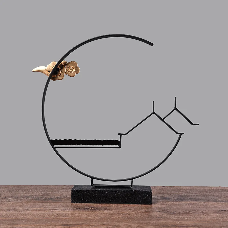 

Zen Decoration Iron Crafts Jiangnan Style Sculpture Creative Living Room TV Cabinet Home Decoration Accessories Escultura