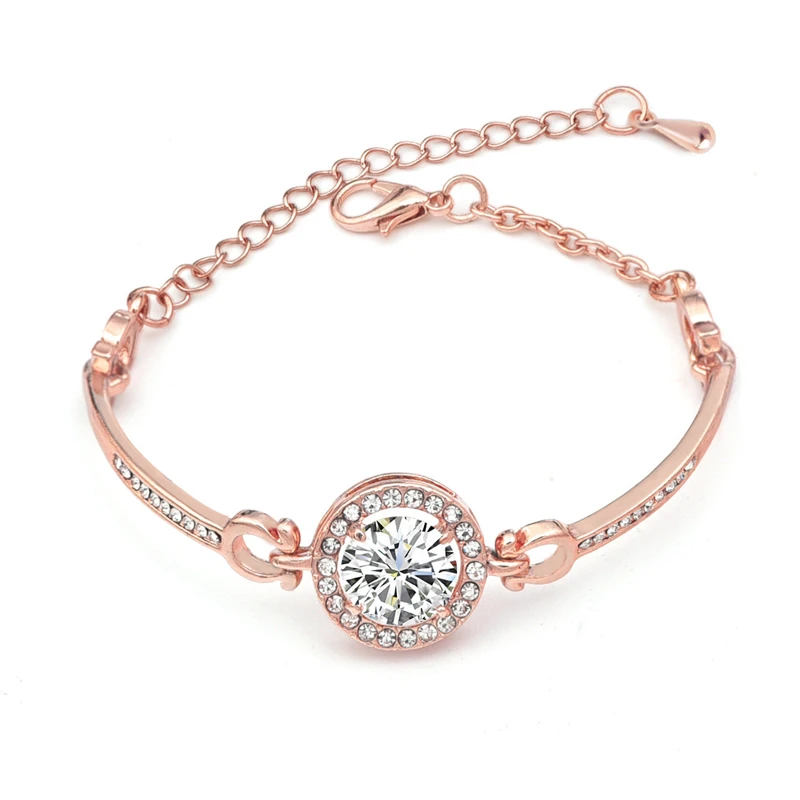 Rose Gold Элегантный циркониевый браслет мозаика установка Микрокристаллическая горный хрусталь браслет 3 цвета Регулируемая цепь ювелирные изделия для женщин - Окраска металла: Rose Gold