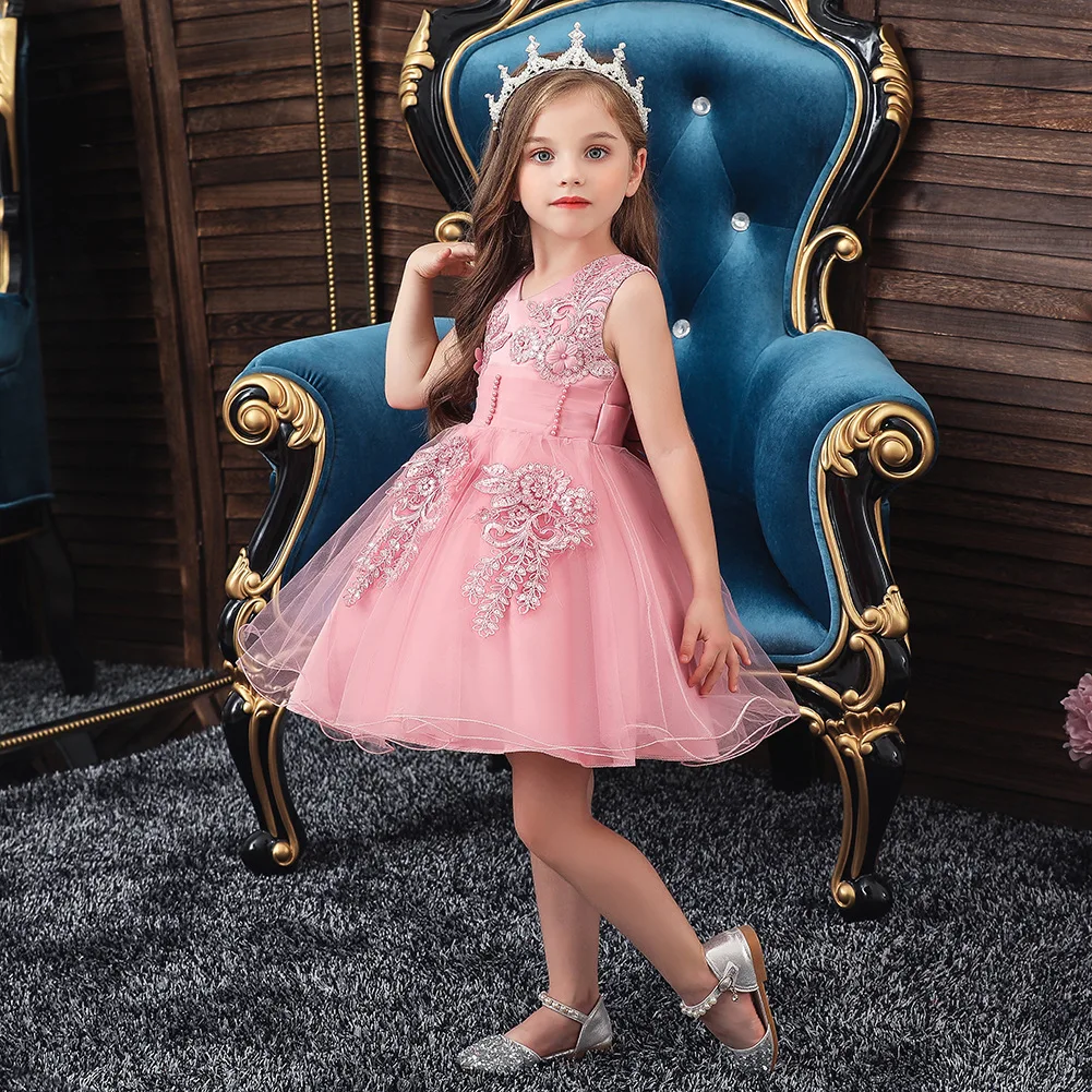 С цветочным узором для девочек Свадебная вечеринка платье на день рождения одежда для малышей платье принцессы для большой бант, кружевное платье с юбкой-пачкой, vestidos, Рождественский наряд для детей возрастом 1-6-8 лет
