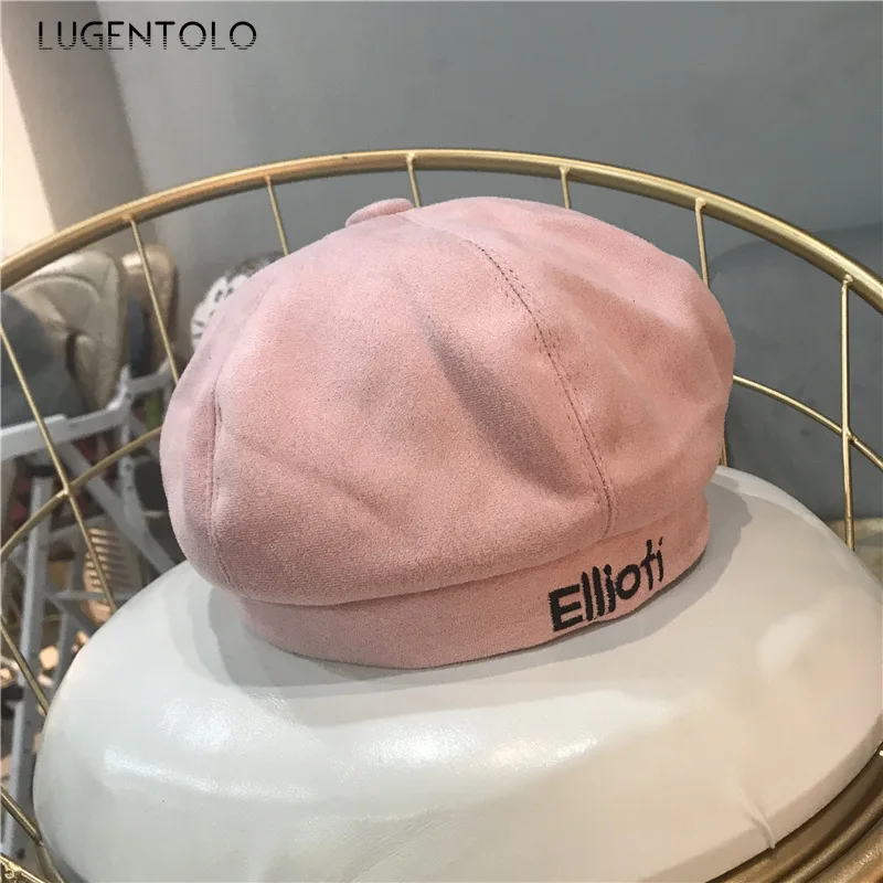 Lugentolo Gorros Mujer Invierno, сетчатый красный берет, осенняя и зимняя дикая восьмиугольная шапка, замшевая шапка в виде тыквы, модная шапка для художника