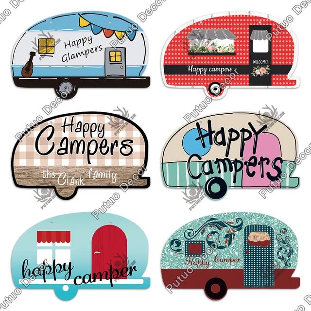Putuo Decor Camper Shaped Sign Plate Wooden Hanging Sign Wood Plaque for Outlie Home Glampers Camping Traveling Wall Decor Gift 3