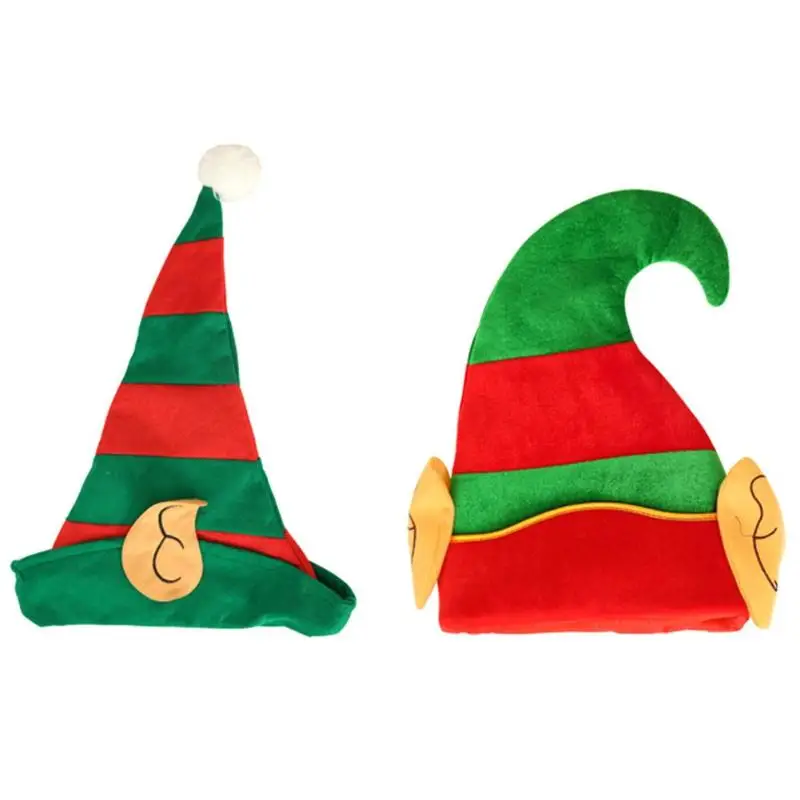 

VKTECH New Year Christmas Elf Hat with Ears Child Adult Creative Cartoon Red Green Striped Festival Party Decoration Accessories