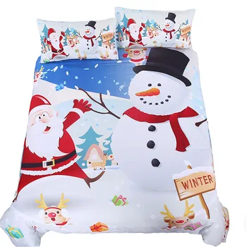 

BEST.WENSD Christmas Snowman bedding cover set New Year Christmas bedding sets king size Duvet cover bedset Pillowcases Cotton