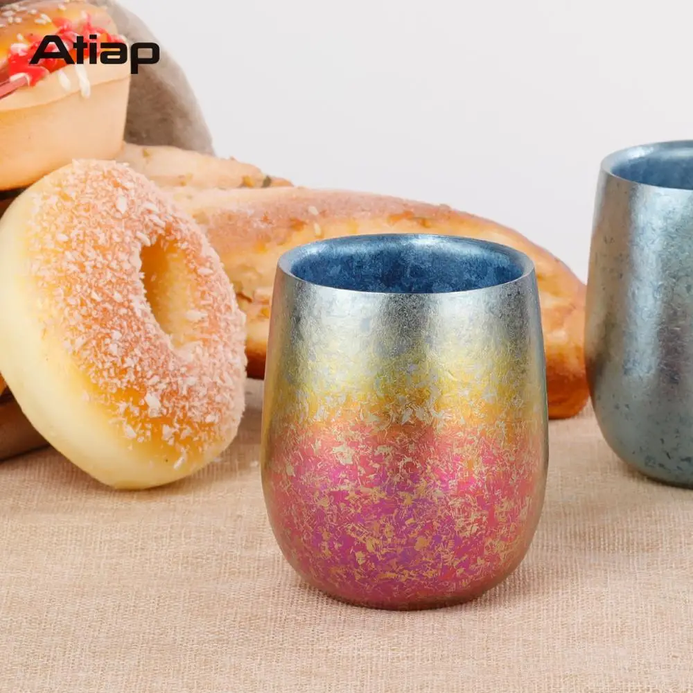 Tiartisa Titanium Double-Layer Cup Lightweight Anti-scalding Colorful Teacup Mug with Ice Flower for Water Tea Beverage
