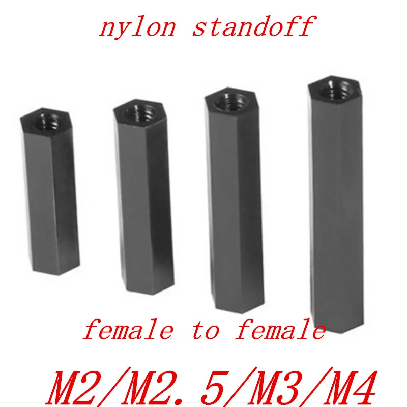 Nylon-Spacer M2.5 M3 Black 50PCS Female-To-Female M4--L