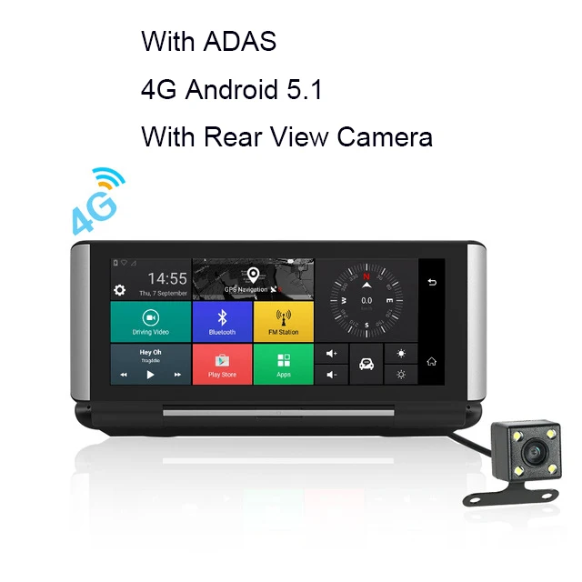 Anfilite 6,8" 3g/4G Автомобильный видеорегистратор gps навигация ADAS Android 5,1 1G/16G wifi Full hd 1080P видео регистратор видеорегистратор - Размер экрана, дюймов: 4G with rearcam