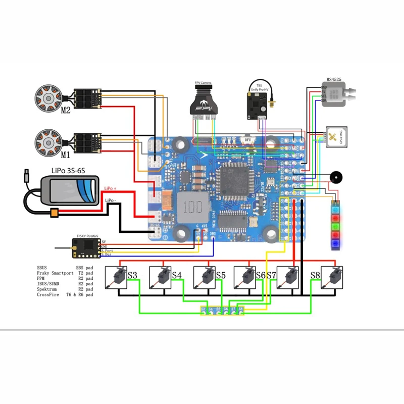 1 шт. F405-wing INAV полета Управление F4+ OSD встроенным Bluetooth PDB APM 6-ти канальный Servo Выход BEC Запчасти для летательных аппаратов