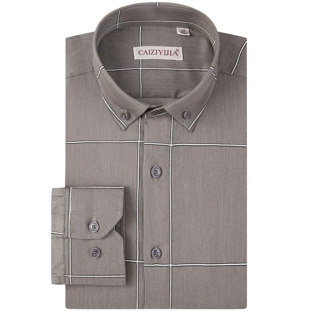 Men's Bold& Fashionable Plaid Patterns Dress Shirts Long Sleeve Standard-fit Button Up Casual Checkered Gingham Shirt - Цвет: Серый