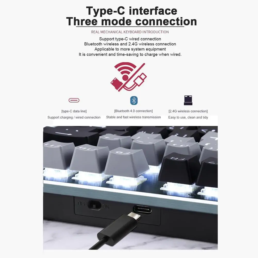 

Gaming Mechanical Keyboard Type-C interface Three-mode LED RGB/ USB Laptop Connection For Gamer PC Anti-ghosting Backlit Mi Y2K2