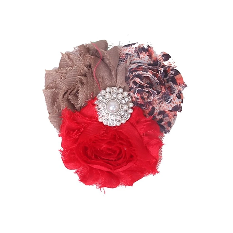 

Baby Headband Soft with Chiffon Flower Red Khaki Leopard