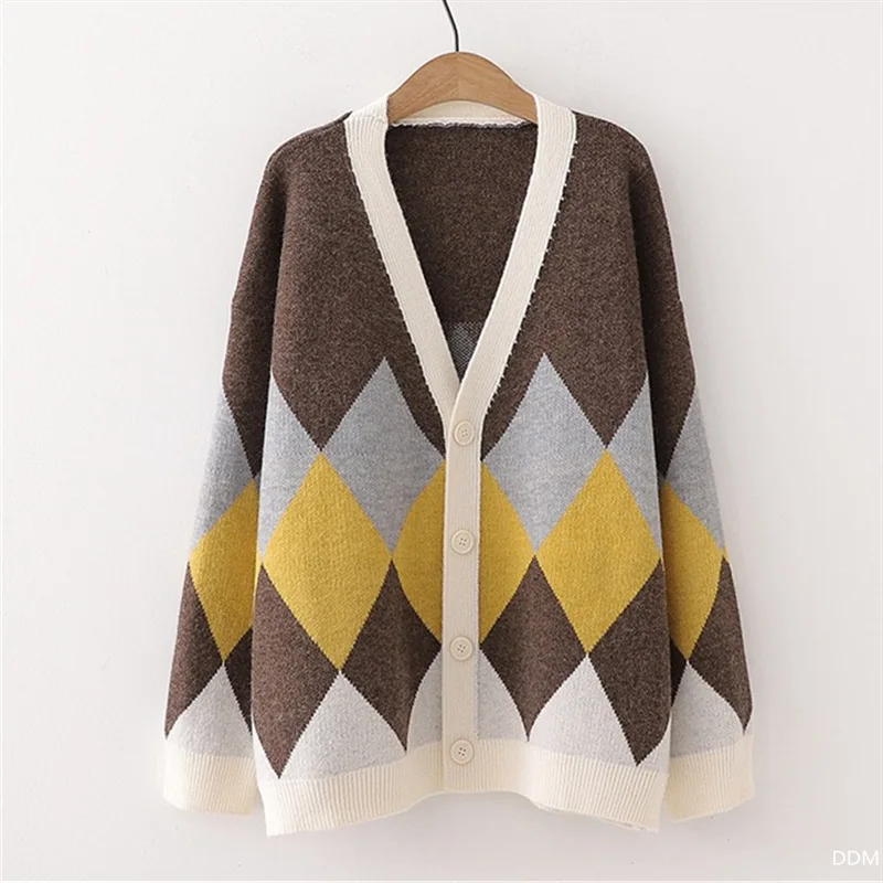 

2020 Autumn and Winter Lazy Wind Knitted Sweater Cardigan Women's Loose Korean-Style V-neck Sweater Top