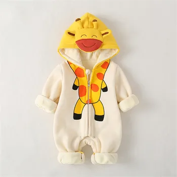 

Warm Thick Baby infant toddler clothes autumn winter newborn rompers cartoon giraffe boy girls unisex hooded animal jumpsuit