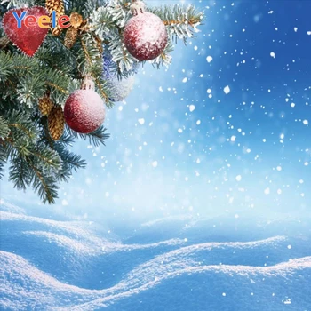 

Christmas Tree Branch Winter Snow Snowflake Gold Ball Backdrop Baby Portrait Photography Background For Photo Studio Photophone
