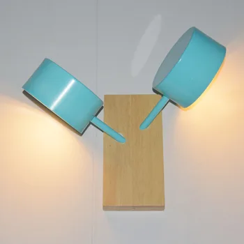 

Nordic post-modern simple personality bedroom Hotel bedside aisle double head solid wood LED wall lamp