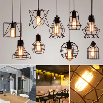 

Retro Scandinavian Pendant Lamp Modern CagePendant Light Iron Minimalist Metal Hanging Lamp E27 Indoor Decoration