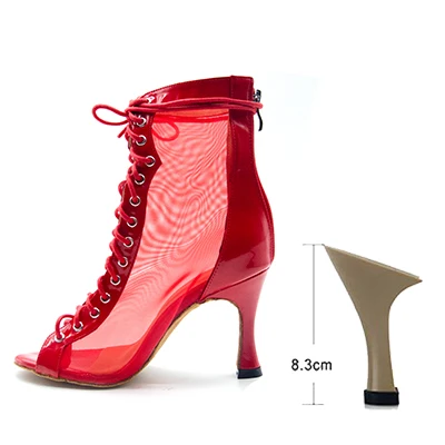 Women Dance Boots For Ladies High Heel Flannel Ballroom Modern Dance Shoes Black  Gilrs Soft Sole Bachata Salsa Dancing Shoes RED-8.3CM