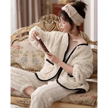 

2020 New Winter Warm Flannel Women Pyjamas Sets Thick Coral Pijamas Women Fleece Pajama Thick Flannel Long Pajamas Set for Girl