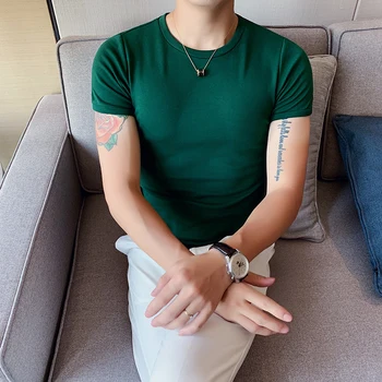 

Summmer Men T Shirt Solid Color Short Sleeve Tee Tops Casual Slim Fit T-Shirt Streetwear Social Male Clothes Camiseta Masculina