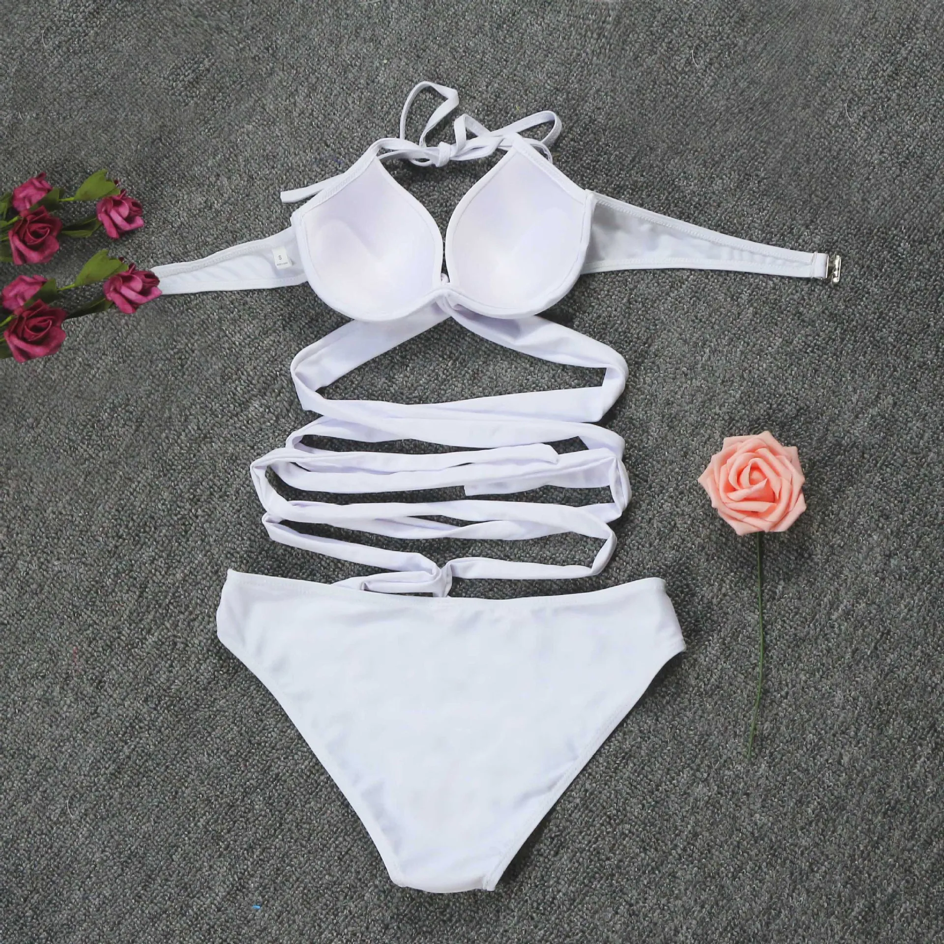 2020 Swimsuit Womens Sexy Straps Cross High Chest Tow-piece Bikini Bathing Suit Swimming Beach Wear