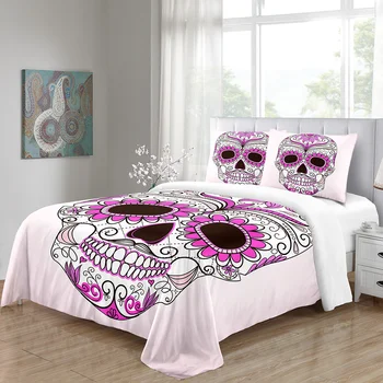 

Duvet Cover Sets Pink Skull Cute Bed Comforters Pillowcases Full Size Bedding Luxury Kawaii Designer Custom Quality Home Textile