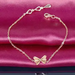 Твердый 18K розовый золотой браслет с бриллиантами 0.03ct Бабочка Шарм 18 см ручной работы ювелирные украшения для женщин индивидуальные