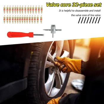 

Tire Repair Tools Set 30pcs Brass Valve Cores with Remover 4-in-1 Tool Professional Car Bike Repair Shops Essential Accessories