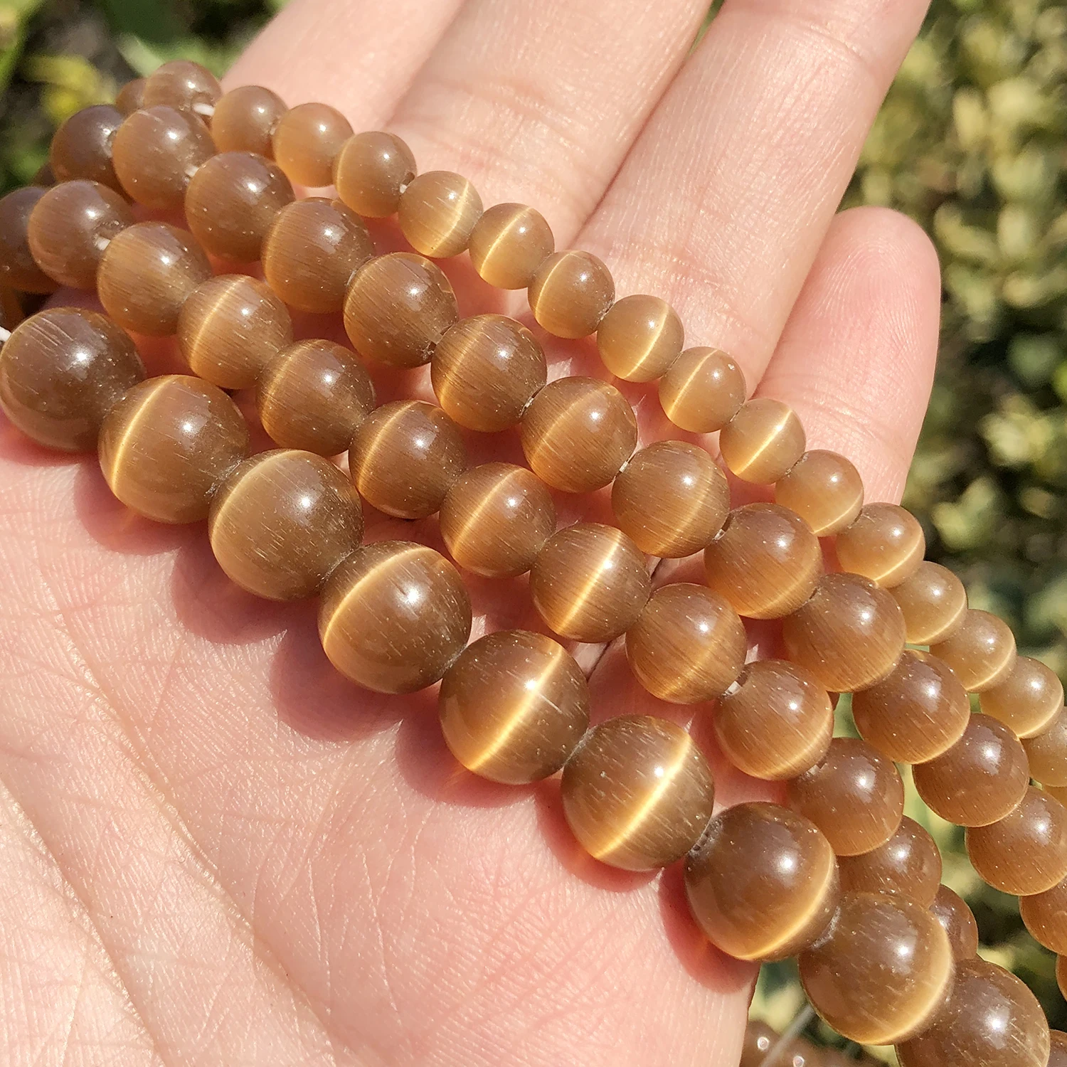 Natural Pink, White, & Blue Cat Eye Round Loose Beads for Jewelry Making - High-Quality Moonstone DIY Bracelet, 15 Strand