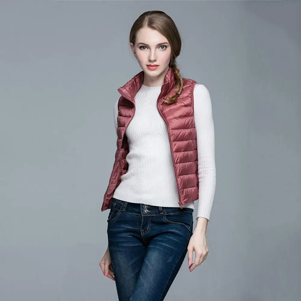 Pink Vogue, Женская куртка без рукавов, пальто, зима, ультралегкий, 91% белый утиный пух, жилет, тонкий жилет, женский, ветрозащитный, зимний, теплый жилет - Цвет: Pink