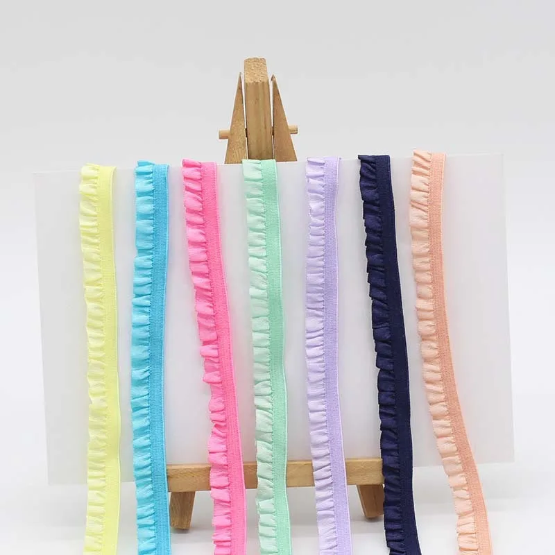 Candy color stretch ruffled lace fabric diy bracelet headdress gift box bow woven swimsuit bra underwear ribbon decoration